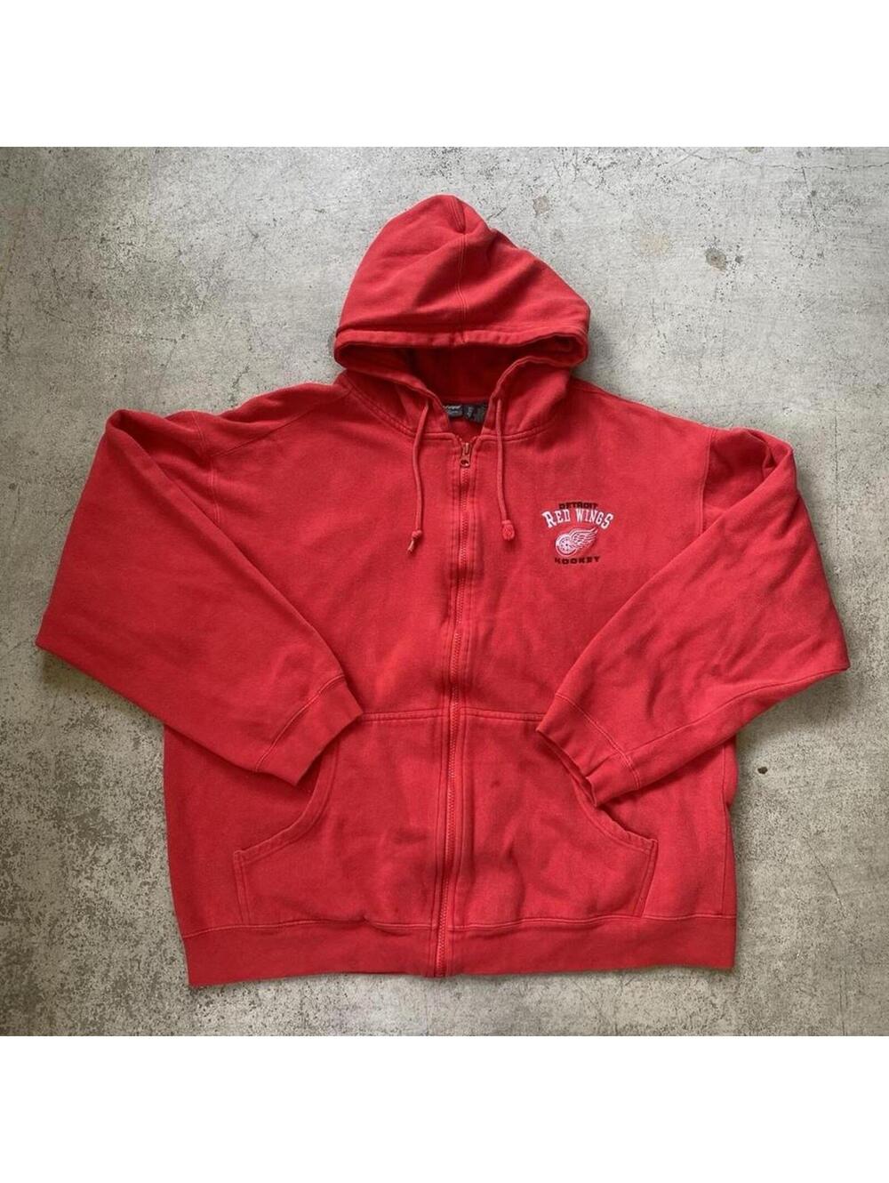 Vintage 2000s Detroit Red Wings Hockey Red Zip Up Hoodie Sweatshirt